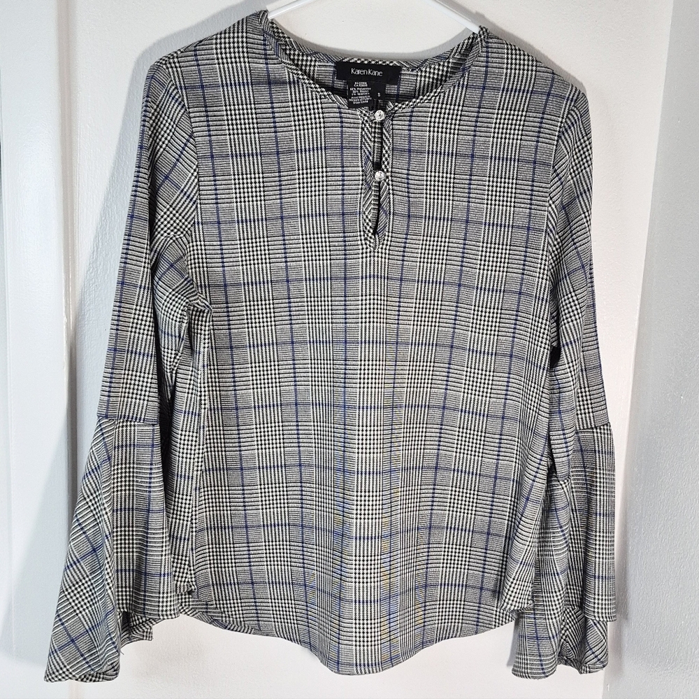 Karen Kane Women's Plaid Bell Sleeve Pullover Top Size S